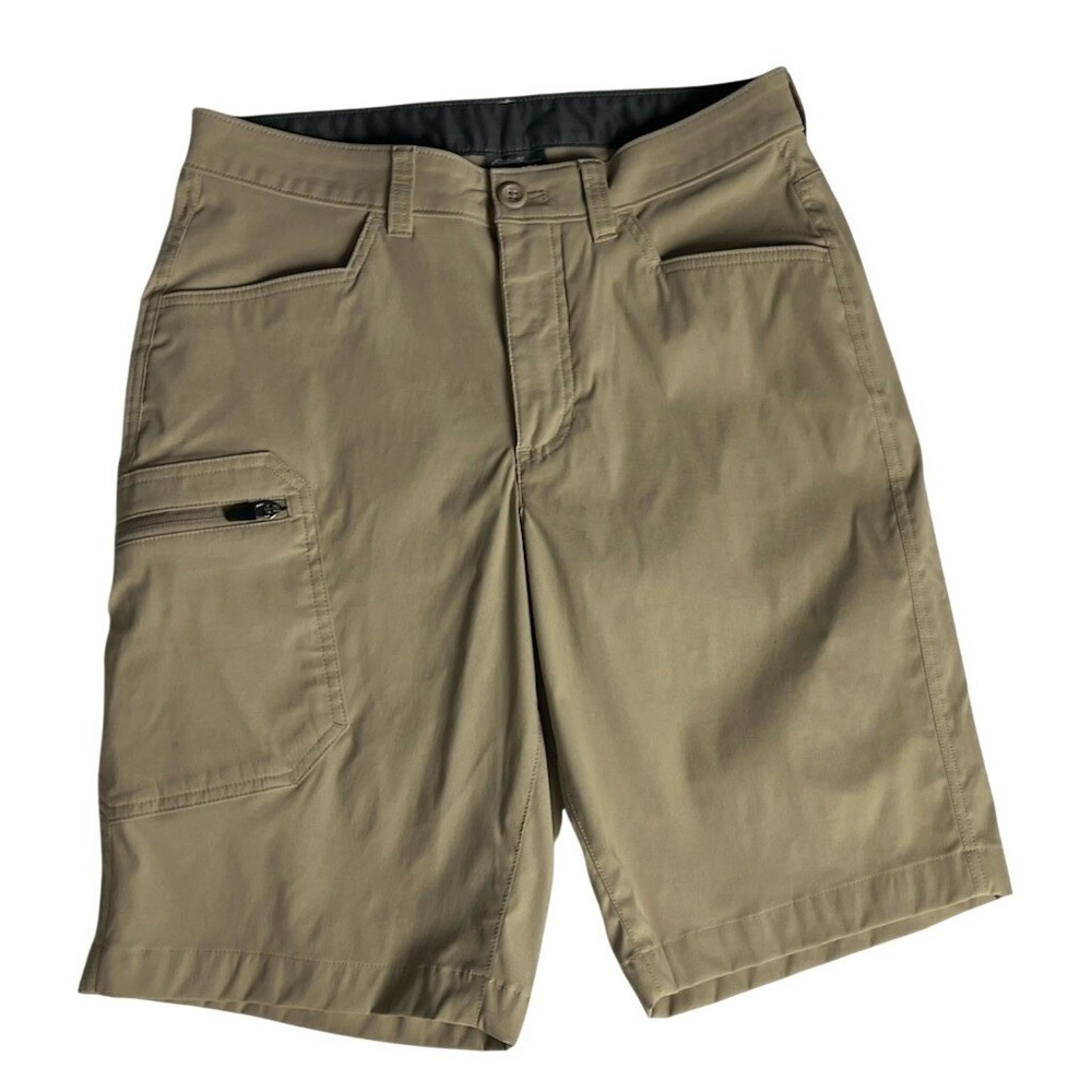 Eddie Bauer Cargo Shorts Mens 30 Beige Nylon Stretch Hiking Zip Pocket Casual